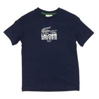 Lacoste Boys Crew Neck Crocodile Lettering T-Shirt - Navy Blue