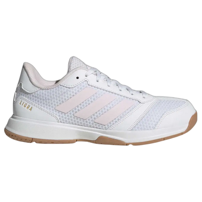 Adidas Womens Ligra 8 Indoor Court Shoes - Cloud White/Distilled Pink/Gold Metallic